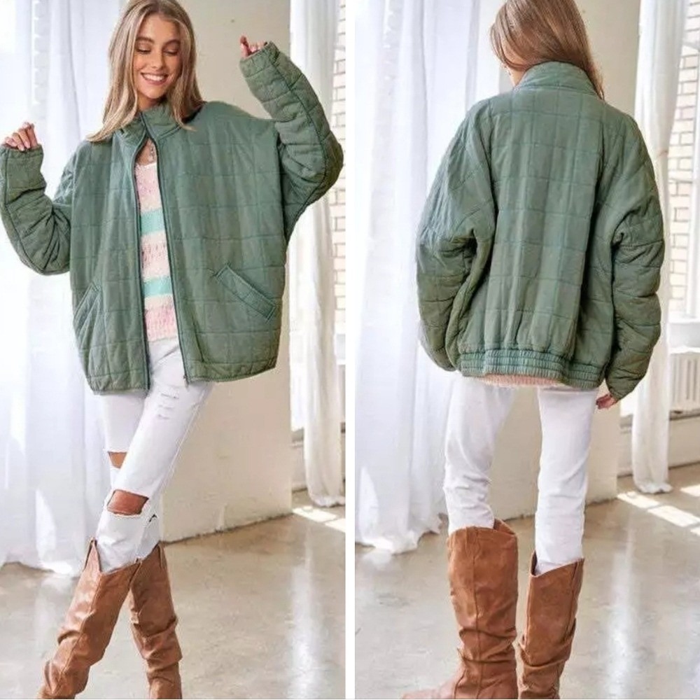Davi & Dani Washed Soft Comfy Quilting Zip-up Barn Jacket Fall Casual Size Large